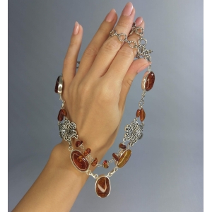 Комплект - Юнона - из янтаря - колье 60 см и серьги 8 см