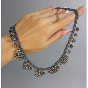 Колье из гематита в бисере -Ночной костер- 42-48 см