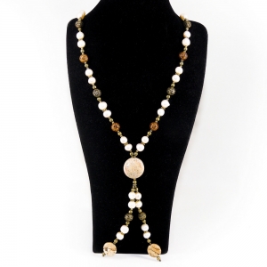 Бусы из яшмы песочной и жемчуга - Рафаэлла - 50 см