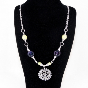 Бусы -Флорида- из флюорита и оникса - 60 см