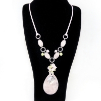 Бусы - Розовая леди - из розового кварца и оникса на шнуре - 54 см