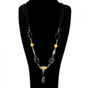 Бусы "Таис" из оникса (огранка) и сардоникса на шнуре - 58 см