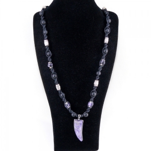 Бусы - Чары - из чароита и шунгита на шнуре 60 см