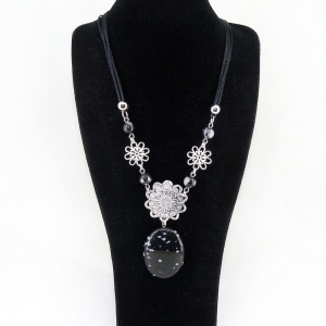 Кулон - подвеска из обсидиана на шнуре - 54 см