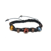 Браслет шамбала из тигрового глаза, бычьего глаза, соколиного глаза и гематита 17-19 см