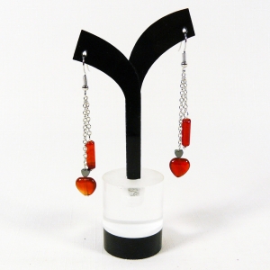Серьги из сердолика и гематита на цепи - длина 5,5 см