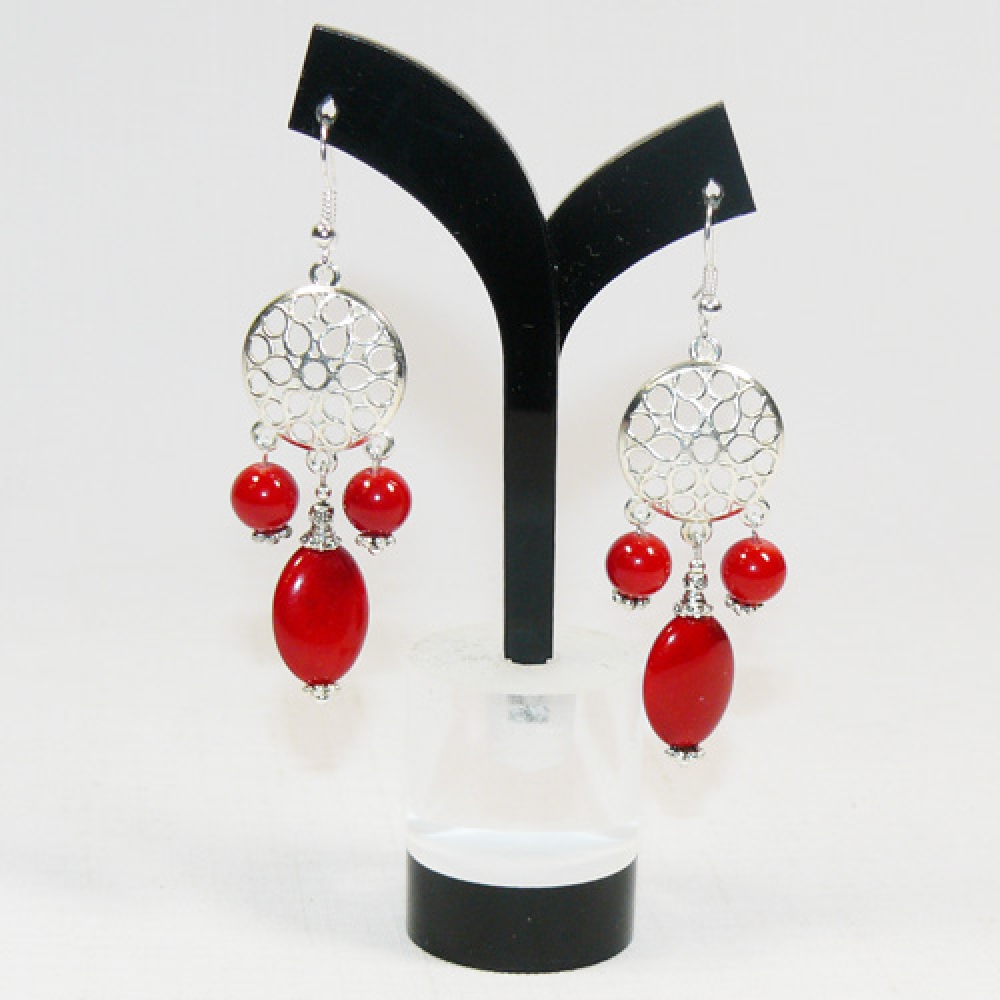 Серьги из коралла 12х18 мм - длина 6.5 см