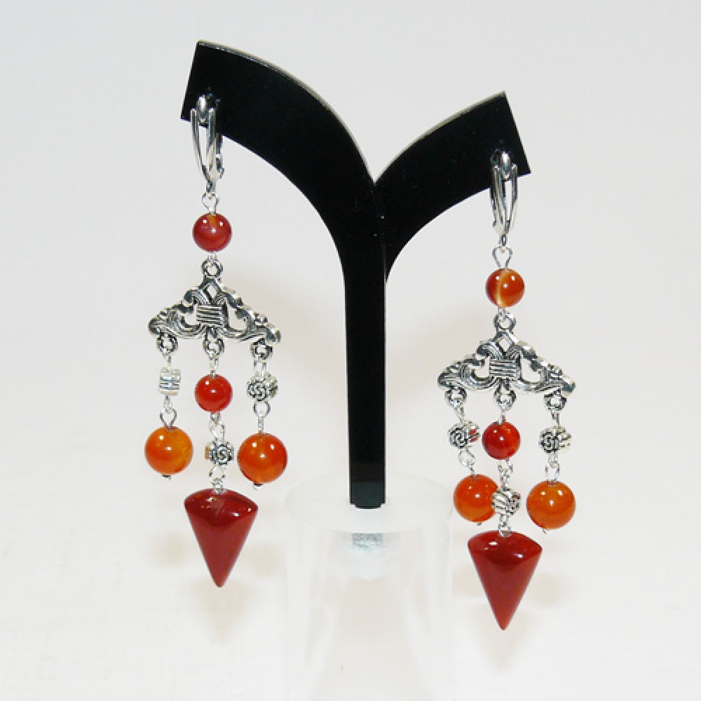 Серьги из сердолика (кабошон) 12х16 мм, диаметр 6-8 мм - длина 8 см