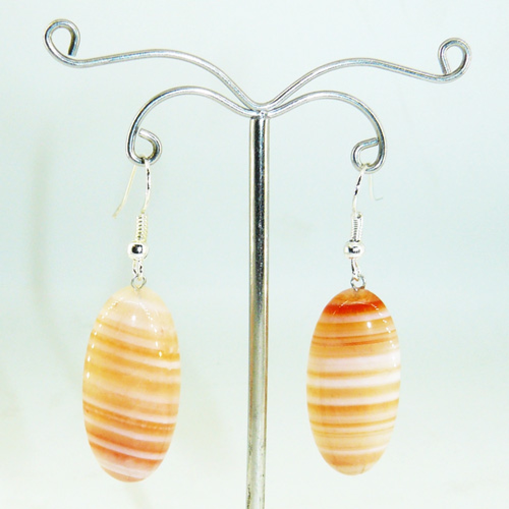 Серьги из сердоликового оникса (кабошон) 15х30 мм - длина 4.5 см